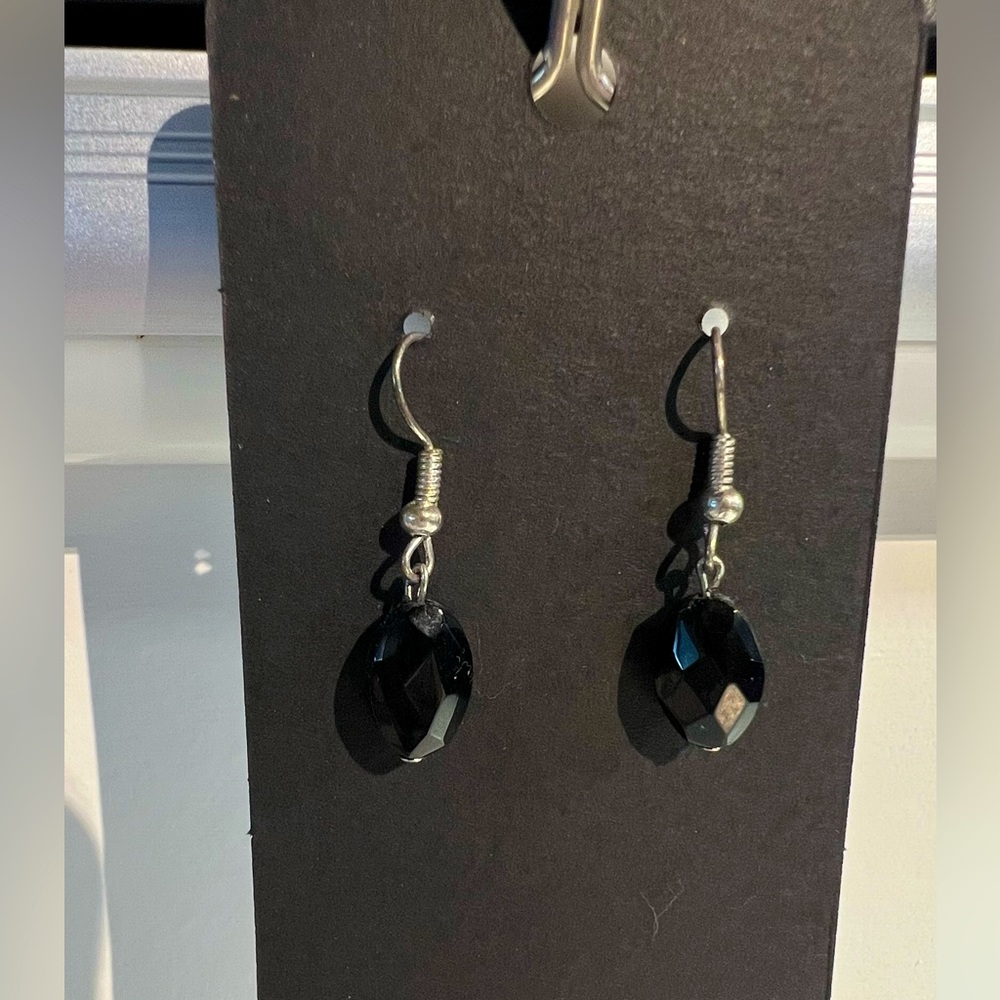 Black faceted bead dangles